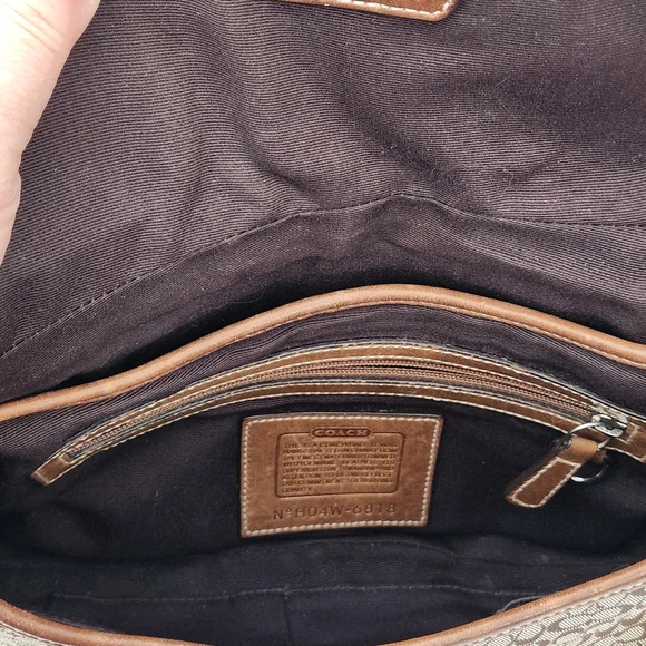 Coach Tan and Brown Signature Shoulder Bag With Leather Corner Accents H04W-6818 - Picture 12 of 14